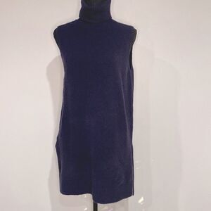 Ann Taylor Wool Blend Navy Blue Sleeveless Turtleneck Dress